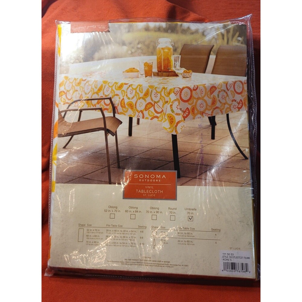 NOS Sonoma Outdoors Vinyl Umbrella Citrus Themed Tablecloth
